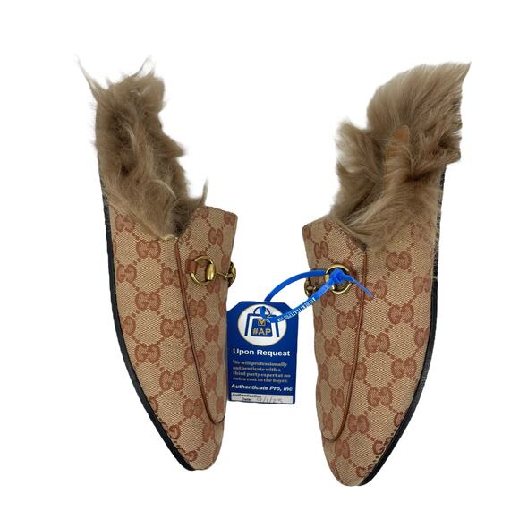 Gucci GG Monogram Fur Princetown Mules Horsebit Natural Size 39.5 - Picture 6 of 11